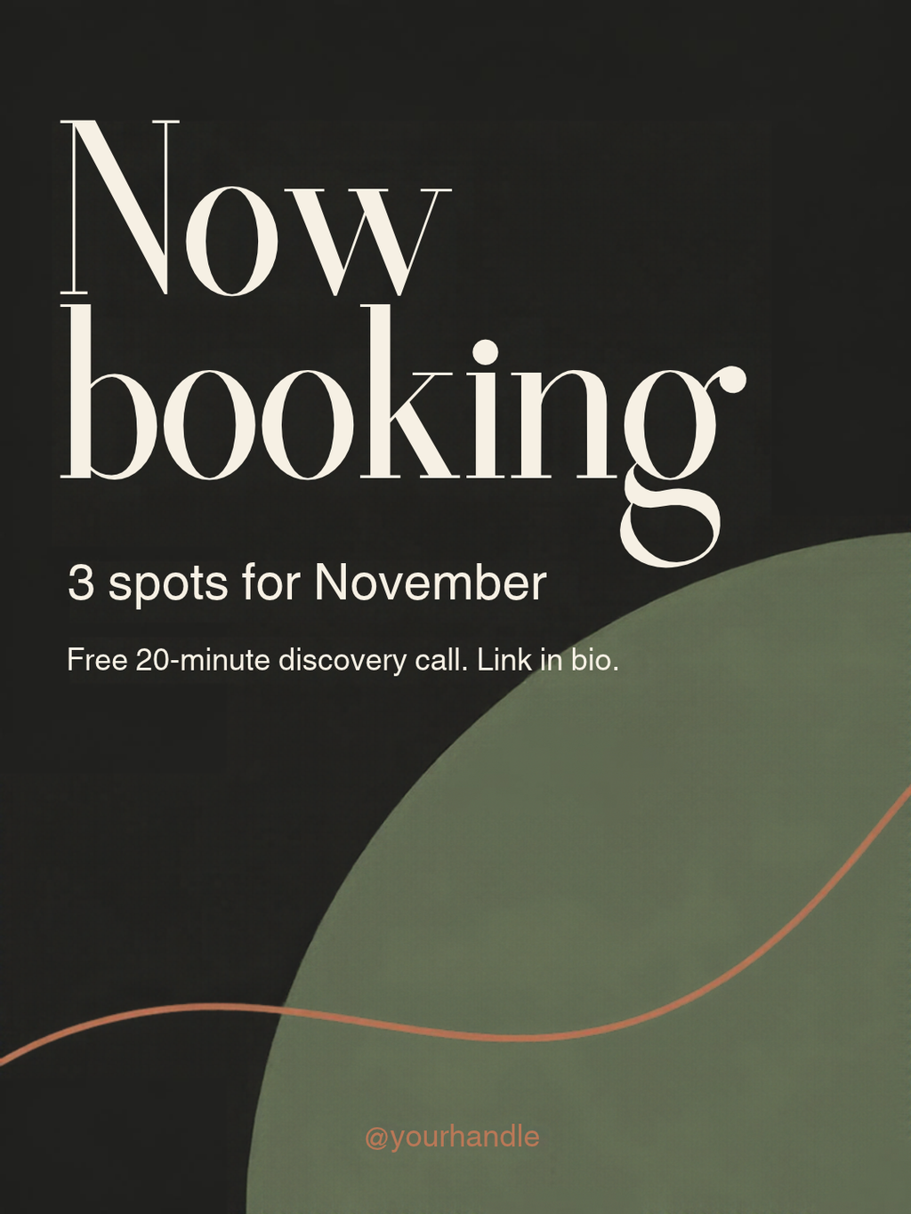 Instagram post template: Now booking, from the Starter set