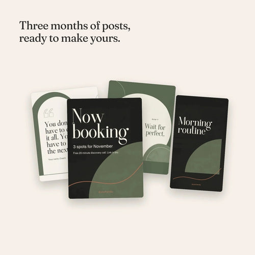 Coach Instagram Kit: Canva post templates and a Reels cover in sage, linen and clay