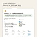 Practice OS Movement edition dashboard with students, classes and class passes