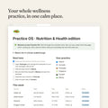 Practice OS Nutrition and Health edition dashboard with clients, consults and programs