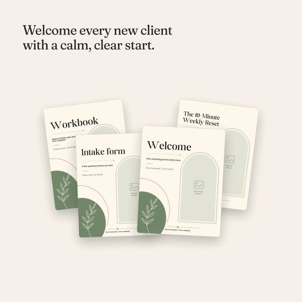 Client Welcome Kit: welcome packet, workbook, intake form and lead-magnet ebook templates in Canva
